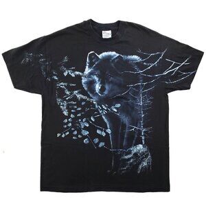 Wolf Vintage AOP T-Shirt Single Stitch Black All Over Print Graphic Cotton XL